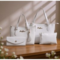 Gaby Show - Kit 4 Peças Bolsa Feminina Anjik Média + Sacola Anjik + Carteira + Necesserie - Branco