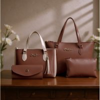 Gaby Show - Kit 4 Peças Bolsa Feminina Anjik Média + Sacola Anjik + Carteira + Necesserie - Caramelo c/ Marfim