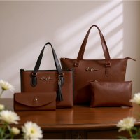 Gaby Show - Kit 4 Peças Bolsa Feminina Anjik Média + Sacola Anjik + Carteira + Necesserie - Caramelo c/ Preto