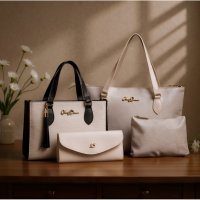 Gaby Show - Kit 4 Peças Bolsa Feminina Anjik Média + Sacola Anjik + Carteira + Necesserie - Marfim c/ Preto