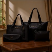 Gaby Show - Kit 4 Peças Bolsa Feminina Anjik Média + Sacola Anjik + Carteira + Necesserie - Preto