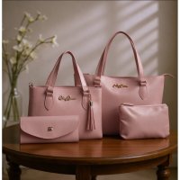 Gaby Show - Kit 4 Peças Bolsa Feminina Anjik Média + Sacola Anjik + Carteira + Necesserie - Rosa